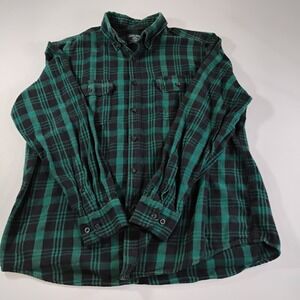 Faded Glory Men's Large 100% Cotton Green/Black Long Sleeve Button Up Shirt